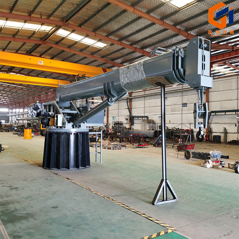 码头固定起重机5吨8吨船上吊运吊机图片渔船养殖用船吊视频