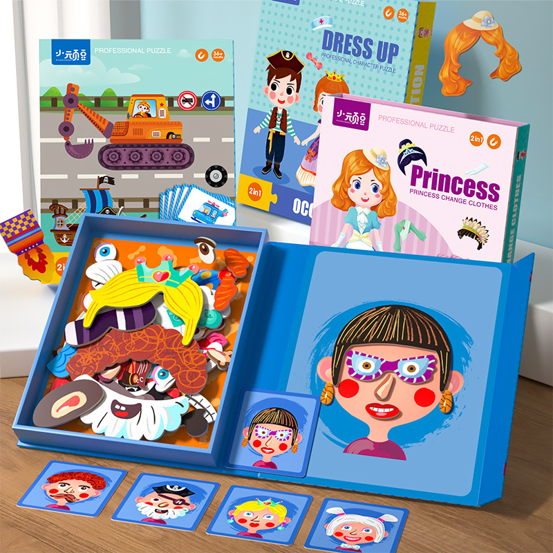 Rompecabezas magnético educativo para niños de 3 a 6 años que cambia las pegatinas magnéticas 2 niños 4 niñas imagen plana educación temprana juguetes para bebés