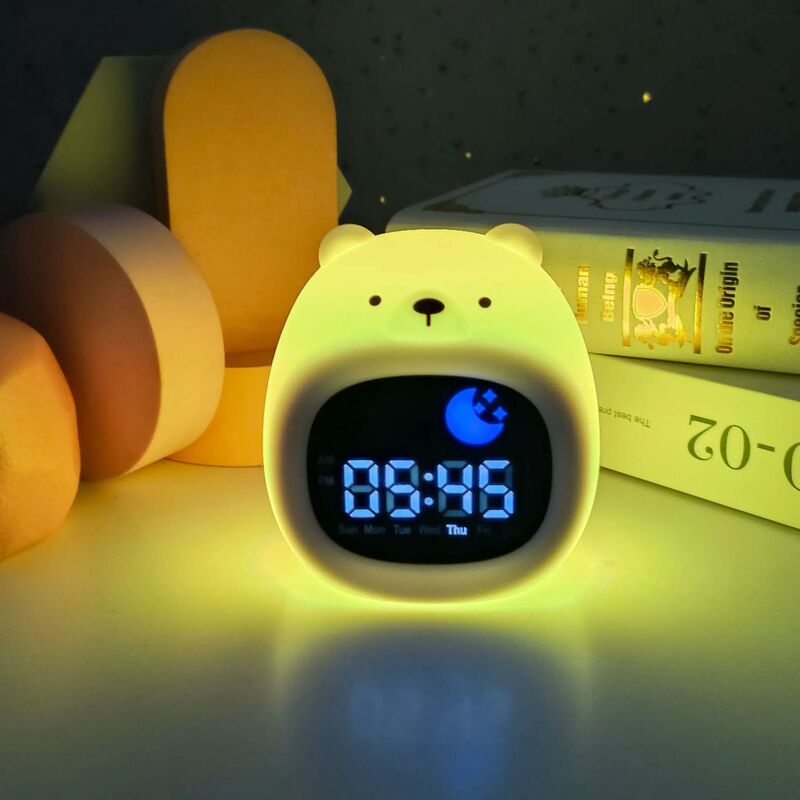 国境を越えた人気のシリコーン動物睡眠トレーニングナイトライト子供用スヌーズUSB充電学生専用デスクトップ目覚まし時計|undefined