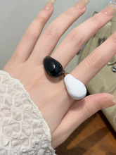 小众设计珐琅滴釉bv水滴形开口戒指女欧美ins时尚个性高级感指环