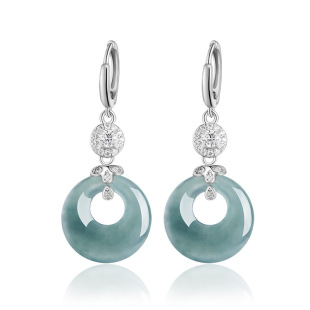 S925 Silver Inlaid Natural A Goods Jade Ring Blue Water Earrings Ice Jade Fashion Women's Earrings Earrings Earrings Ins