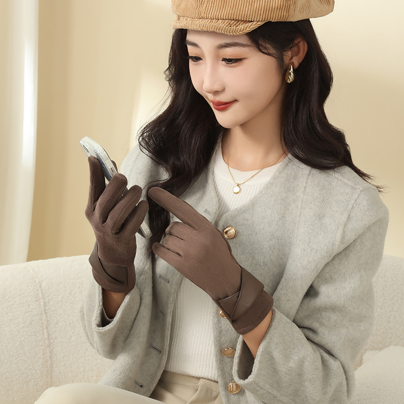 Guantes cálidos de invierno para mujeres, guantes de lana creativos para conducir vehículos eléctricos a prueba de viento con pantalla táctil de seda