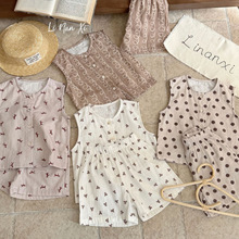 87085儿童无袖衬衫2026夏季新款男女童纯棉睡衣套装休闲复古百搭