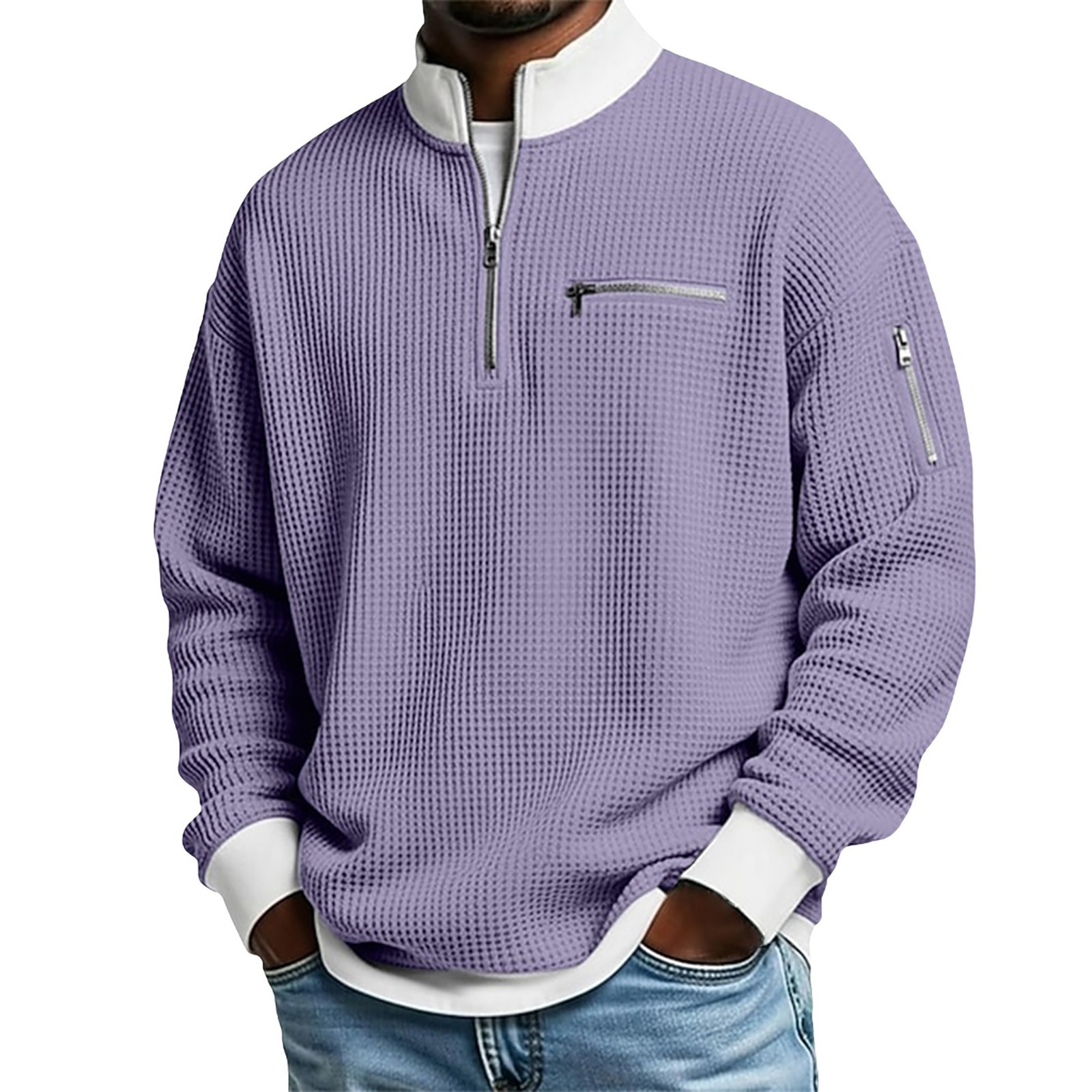 Cross-Border American Amazon Best-Selling High-Collar Color-Block Zip Hoodie Men's Sports Fashion Long Sleeve Casual Menswear