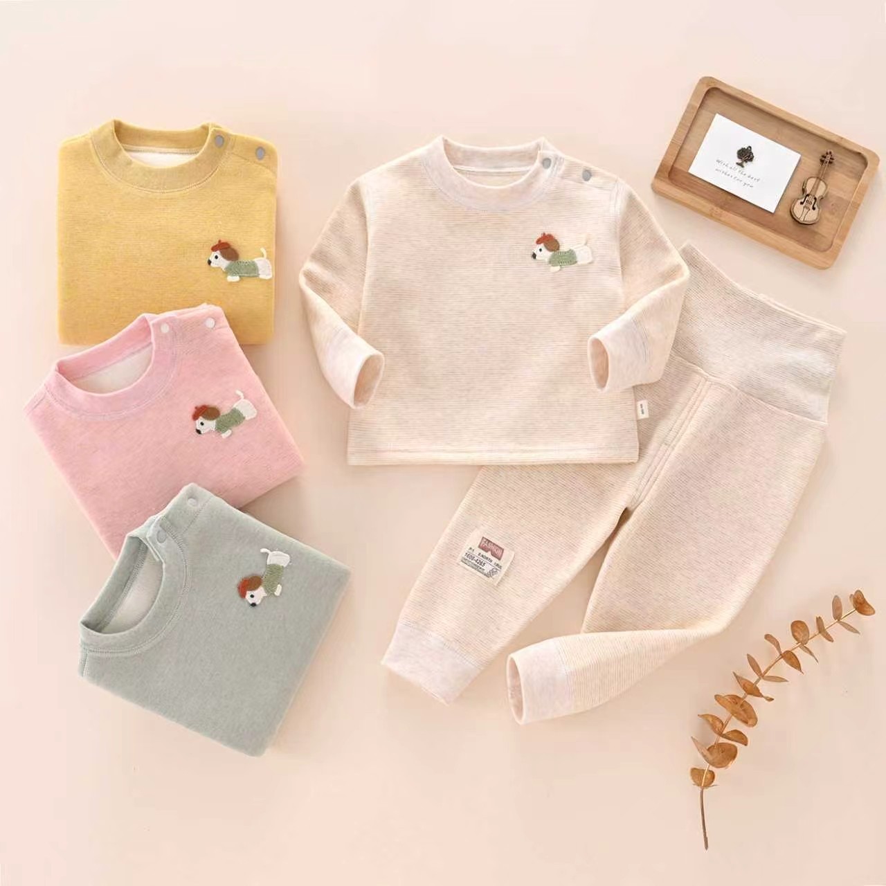 Paquete caliente de seda de colores brillantes, cachemira de invierno para bebés, cintura alta, abdomen para bebés, pantalones para niños, pijamas para niños