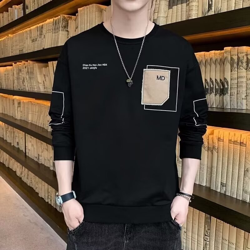 Men's long-sleeved T-shirt trendy loose fashion brand ins small shirt 2024 new T-shirt spring and autumn clothes sweater