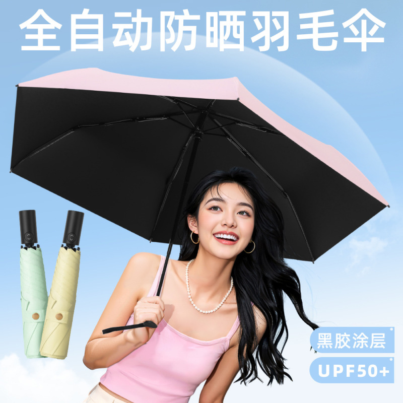 黑胶三折全自动超轻伞防晒防紫外线遮阳伞折叠晴雨两用伞雨伞定制|undefined