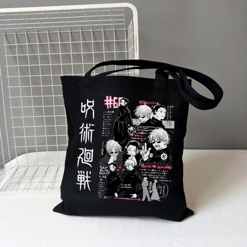 Comercio exterior transfronterizo Jujutsu Kaisen bolsa de lona impresa Harajuku bolsa de hombro bolsa de compras portátil de moda en stock