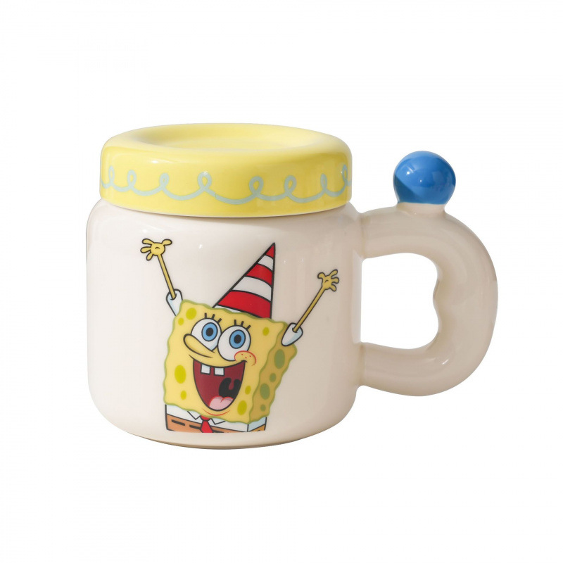SpongeBob auténtica taza de cerámica encantadora taza para parejas niñas caseras con taza de tapa taza de agua para niños