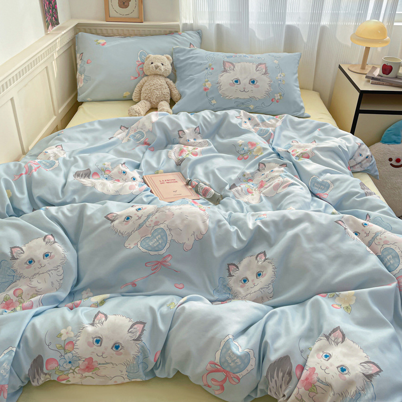 Juego de Ropa de Cama de Cuatro Piezas de Algodón Tejido Youyixin, Juego de Tres Piezas Estilo Sábana Ajustable, Ropa de Cama de Fabricante de Nantong, Tejida y Engrosada.