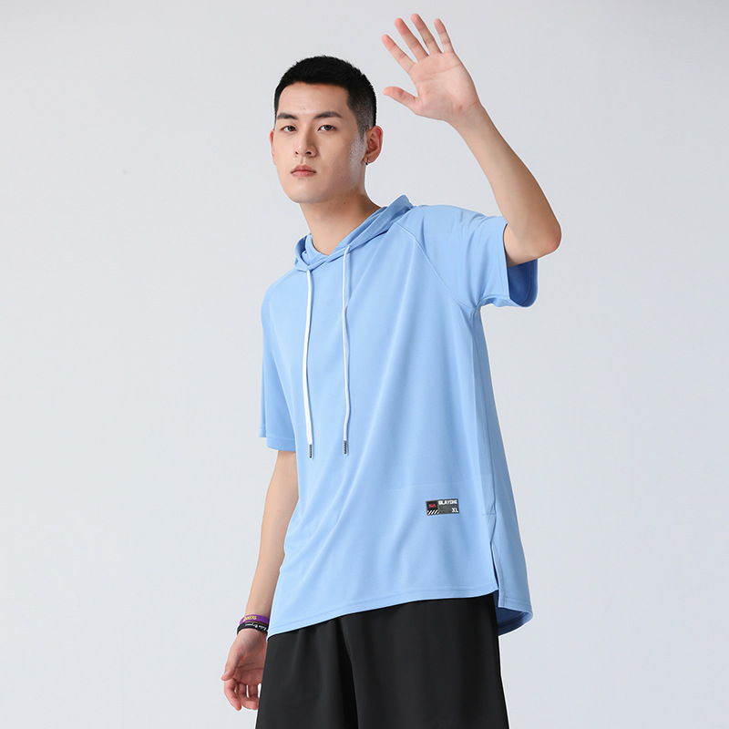 Camiseta con capucha de los hombres de manga corta color sólido Deportes de verano moda Ins con capucha hip hop media manga camiseta de moda Marca Ropa de hombre