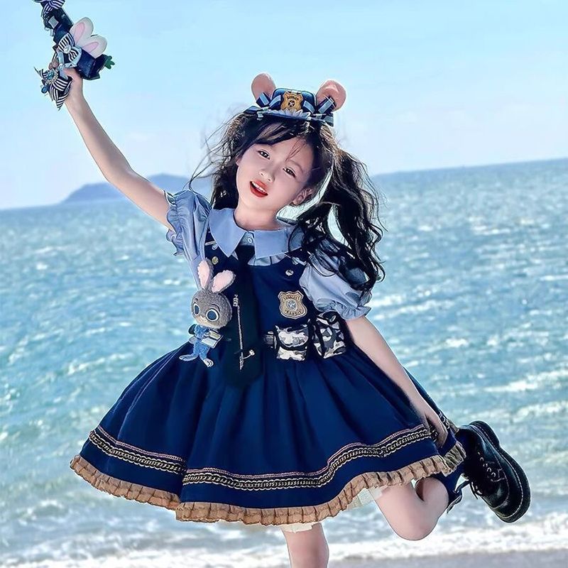 2026 Spring/Summer Dress for Girls, Trendy Children's Judy Rabbit Police Officer Lolita Princess Dress