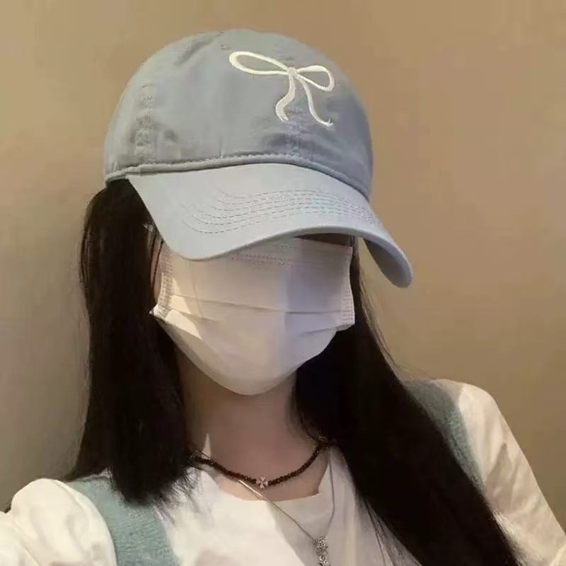 나비 리본 - 블루 (챙 넓은 챙모자, 광대뼈 가림) / 대형 버전(58-63CM) 큰 머리 둘레