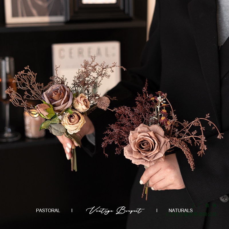 法式复古色手札花束玫瑰花花摆设客厅装饰花卉假花摆件餐桌花