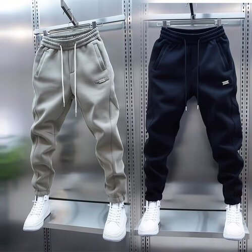 Shangbaochao Men's Spring Solid Color Casual Pants Joggers Drawstring Pants Elastic All-match Slim-fit Pants Black
