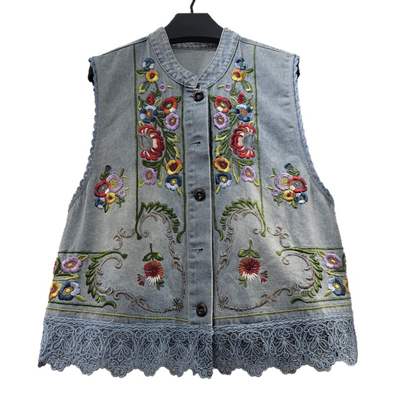 Industria pesada bordada flor chaleco de vaqueros para mujeres 2026 primavera y verano nuevo estilo collar sin mangas camisa de vaqueros casuales image 5