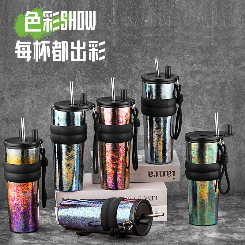 新款纯钛便携提手吸管杯大容量汽车杯高颜值女保温杯保温保冷批发|undefined