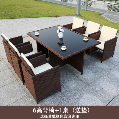 Mesa y silla al aire libre Villa patio jardín ocio silla de caña combinación impermeable al aire libre tabla de té de caña con paraguas