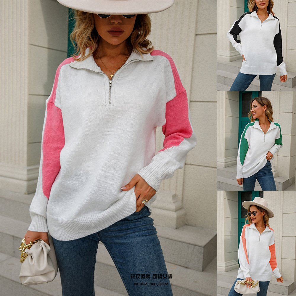 spring knitted sweater with zipper