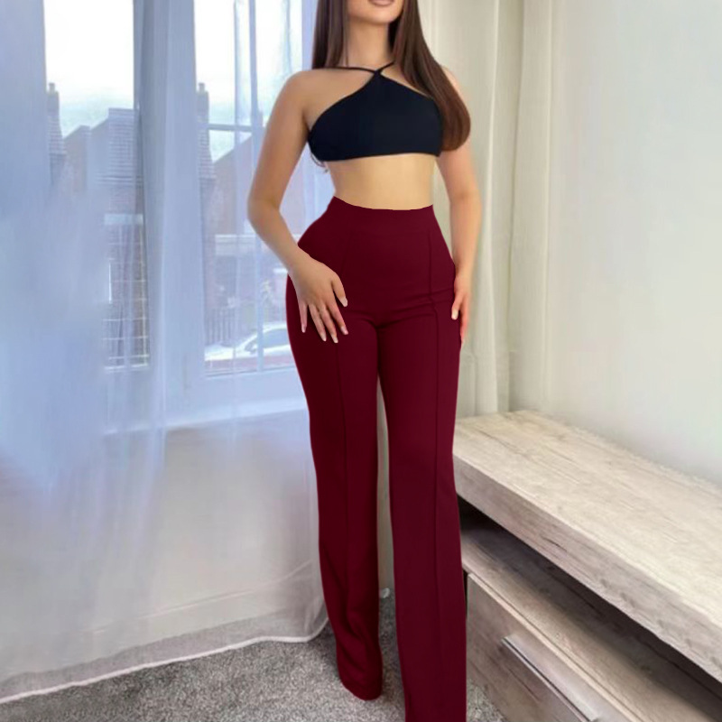 Dames broek hoge taille flared wijde pijpen elastisch_voghion.com