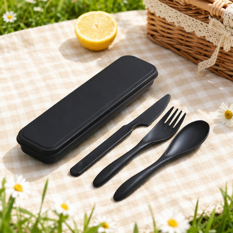 Wheat straw cutlery set: knife, fork, and spoon three-in-one portable travel cutlery set for students, can be customized with labels Wheat straw cutlery set: knife, fork, and spoon three-in-one portable travel cutlery set for students, can be customized with labels