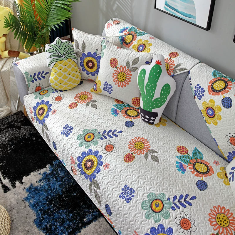 Чистый хлопок Four Seasons Универсальная свежая подушка для дивана Нескользящая мультяшная ткань Современный простой чехол для гостиной Все включено для волос