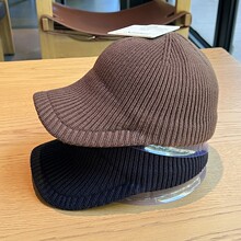 高品质羊毛混纺针织纯色骑士马术帽女秋冬厚棒球帽黑色毛线鸭舌帽