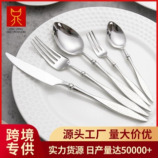 定制 304不锈钢刀叉勺套装锤纹柄西餐刀叉勺家用酒店牛排刀餐具