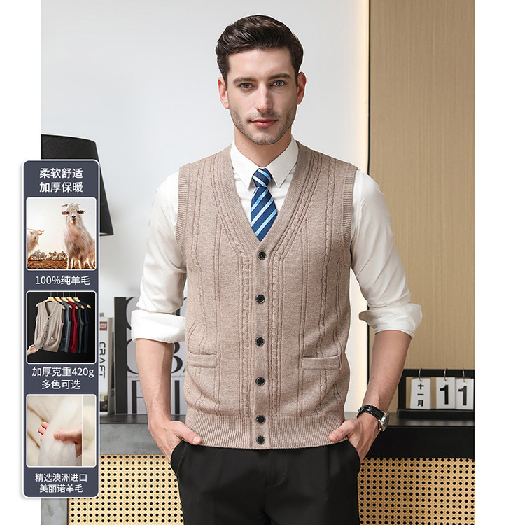Moda de lana sin mangas de cuello en V chaleco nuevo chaleco de botón único de comercio exterior suéter de punto de hombre
