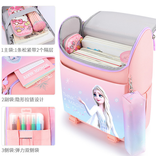 Disney elementary school bag for girls in first to third grade, lightweight, burden-reducing, spine-protecting Elsa cute cartoon girl