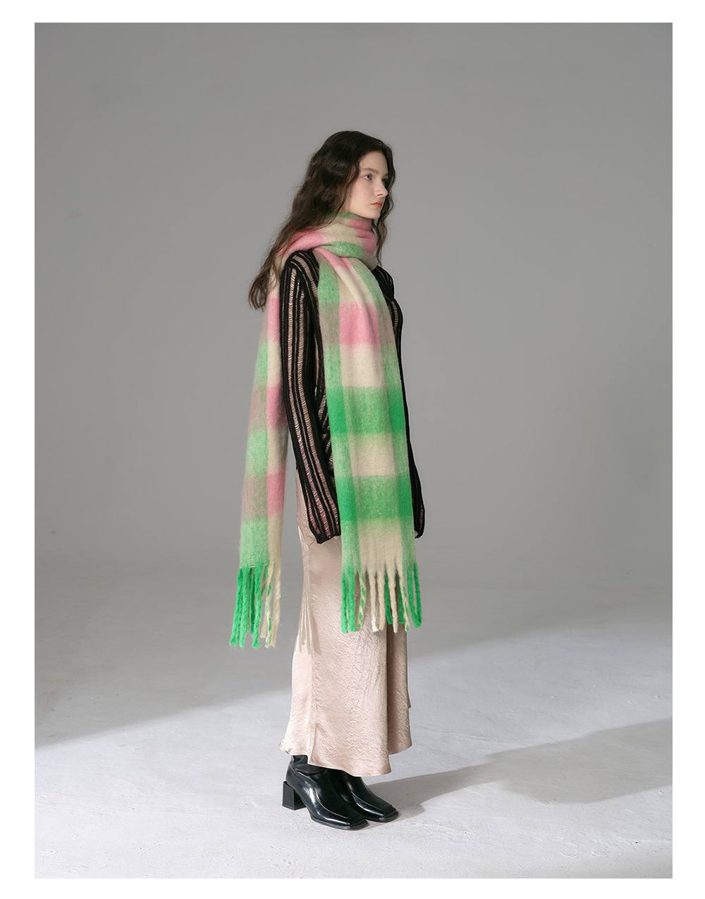 Nuova sciarpa scozzese con frange grossolane di zucchero filato per donna, scialle oversize con bavaglino abbinato in colori morbidi e invernali_voghion.com