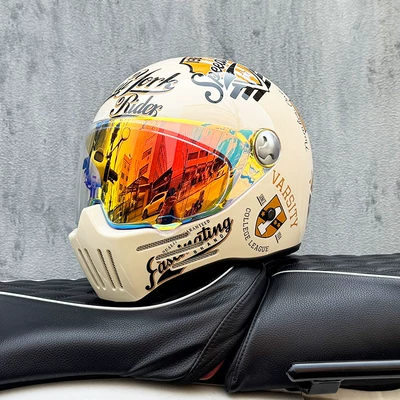Men and Women, Full-Face Helmet for – Motosiklet kaskı (dəbilqə) - milky-whitecruise-with-phantom-red-night-vision-transparent-mirror-included-m