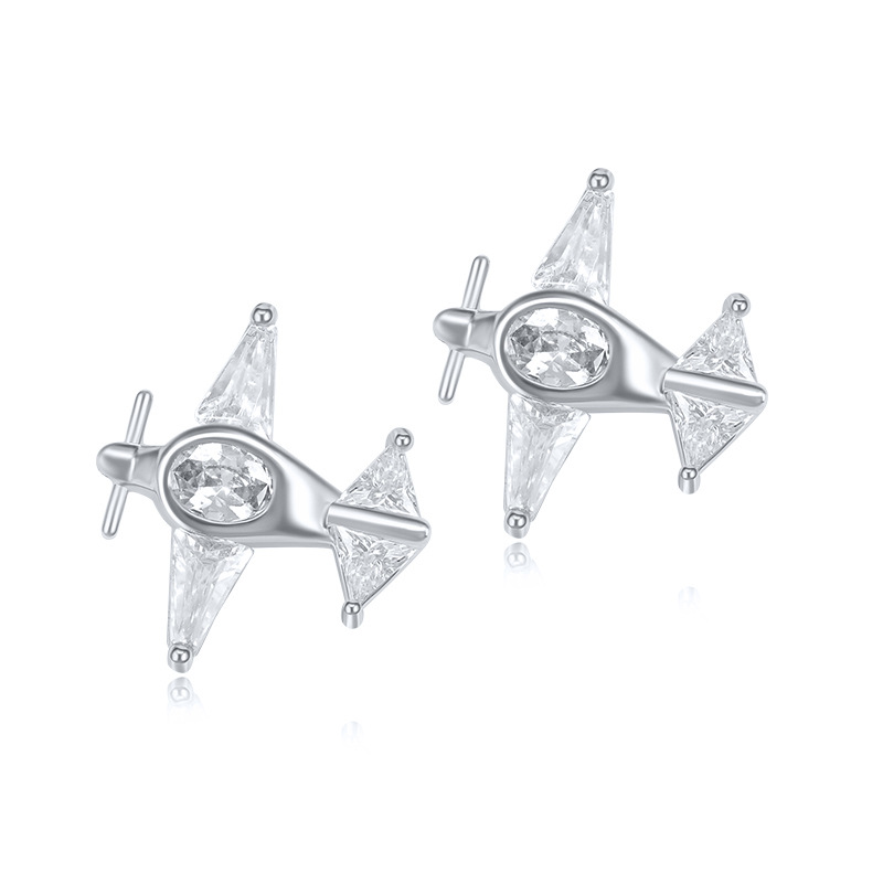 Korean Fashion Small Airplane Earrings Micro-inlaid Zircon Earrings display picture 2