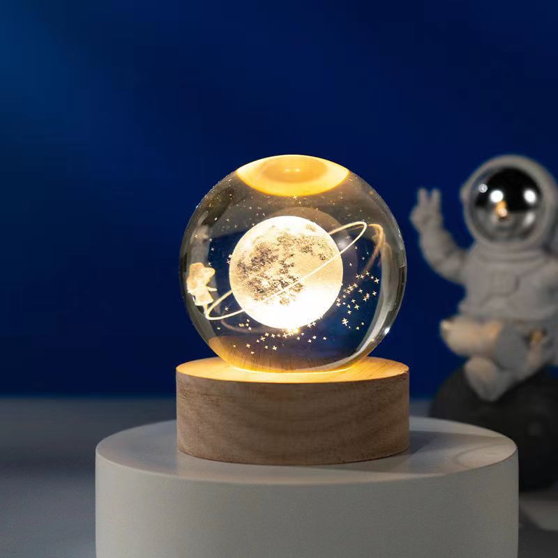星空宇航员白水晶球发光3d内雕小夜灯桌面摆件七夕情人节礼纪念物 - 7