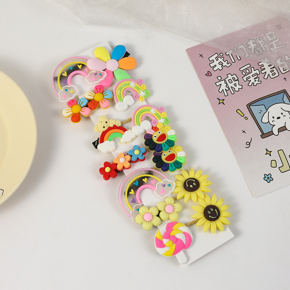 Inventario coreano clip para el cabello de niños dibujos animados set adorable clip para el cabello hecho a mano dopamina tocado de niña al por mayor