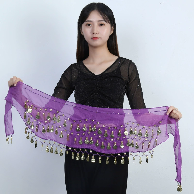 Пятно танец живота 72/83/98/128 монетная цепочка талии трехслойная золотая монета пояс ягодичный платок талия шарф индийский танец