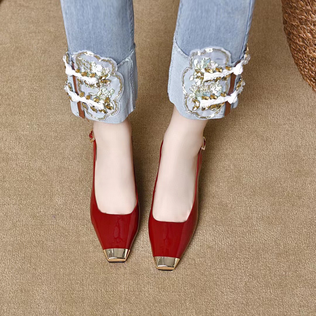 Giày sandal nữ mũi vuông da thật gót nhỏ đế mềm — Màu đen chi tiết 7