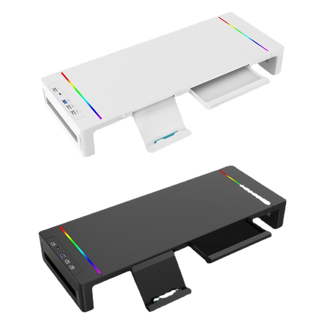 Monitor de computadora de escritorio transfronterizo, estante de aumento, expansión USB multifunción, luz de color, base de pantalla de almacenamiento de escritorio