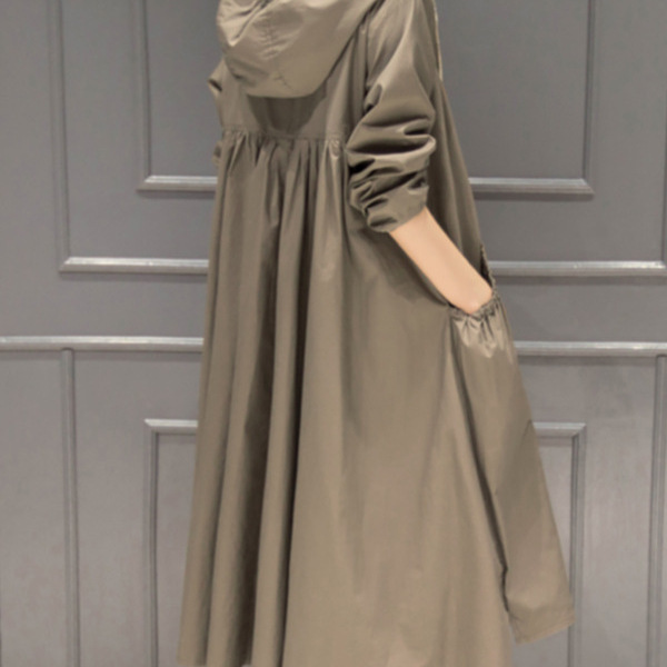 Hanshebali 2021 Spring New Korean Style Hooded Windbreaker Jacket Women's Medium Long Loose Large Size Easiest for Match Outerwear Hanshebali 2021 Spring New Korean Style Hooded Windbreaker Jacket Women's Medium Long Loose Large Size Easiest for Match Outerwear