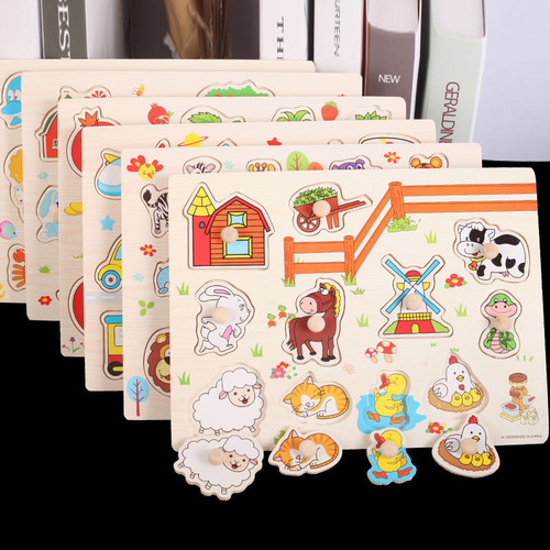 Factory direct sales children's early education educational animal digital scratching board alphabet puzzle 3-4 year old baby wooden toys