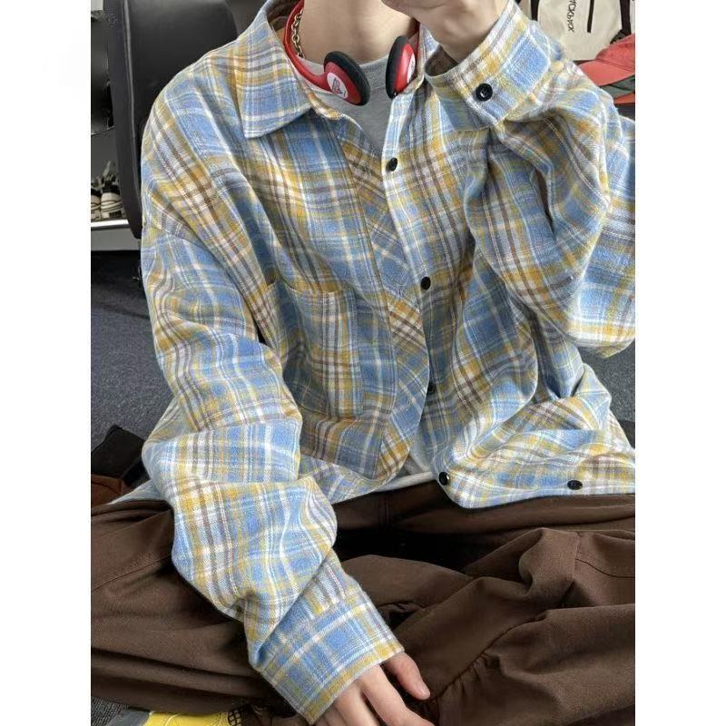 Trendy American Retro Plaid Shirt, Spring and Autumn Long-Sleeved Jacket for Men and Women, Men's Shirt, Cool Couple's Plaid Shirt Trendy American Retro Plaid Shirt, Spring and Autumn Long-Sleeved Jacket for Men and Women, Men's Shirt, Cool Couple's Plaid Shirt