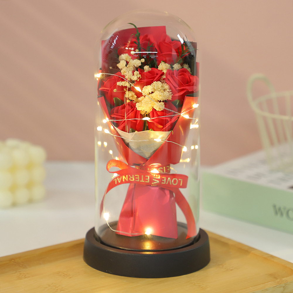 Flor inmortal cubierta de vidrio decoración 9 ramos de rosas flores secas para el día de San Valentín 520 regalo de cumpleaños para la novia