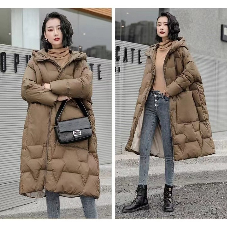 plus size Loose chubby girl Down Jacket Women's Mid-length Korean Style Fashion Popular White Duck Down Warm Hooded Jacket Trendy