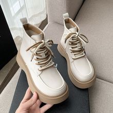 马丁靴圆头子女温柔厚底秋季百搭学院风英伦2025新款白色短靴小众