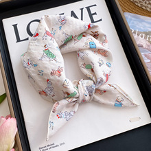 60日系卡通儿童宝宝棉麻发带丝巾小方巾男女春秋系腰围巾领巾头巾