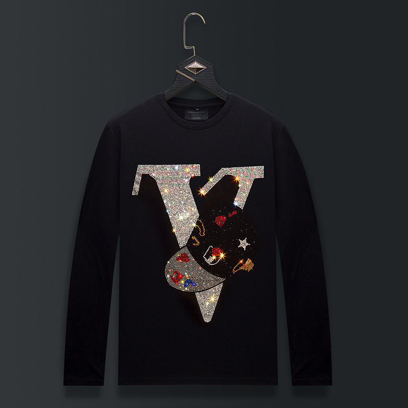 Men's long-sleeved T-shirt 2023 new trendy slim casual modal T-shirt bottoming shirt heavy rhinestone hat Men's long-sleeved T-shirt 2023 new trendy slim casual modal T-shirt bottoming shirt heavy rhinestone hat