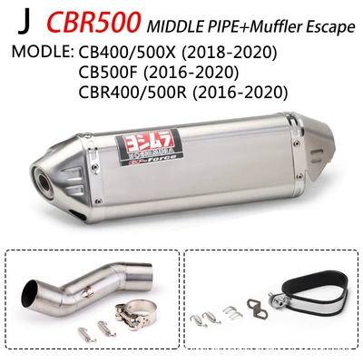 Motorcycle exhaust pipe, Exhaust Pipe Modified Stainless Steel - cbr500-16-20-middle-section-r77-four-corner-burnt-blue-carbon-head