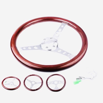 Car Modification Parts 15-Inch 380mm 6-Hole Peach Wood Vintage Car Steering Wheel Solid Wood Steering Wheel Retro Car Accessory