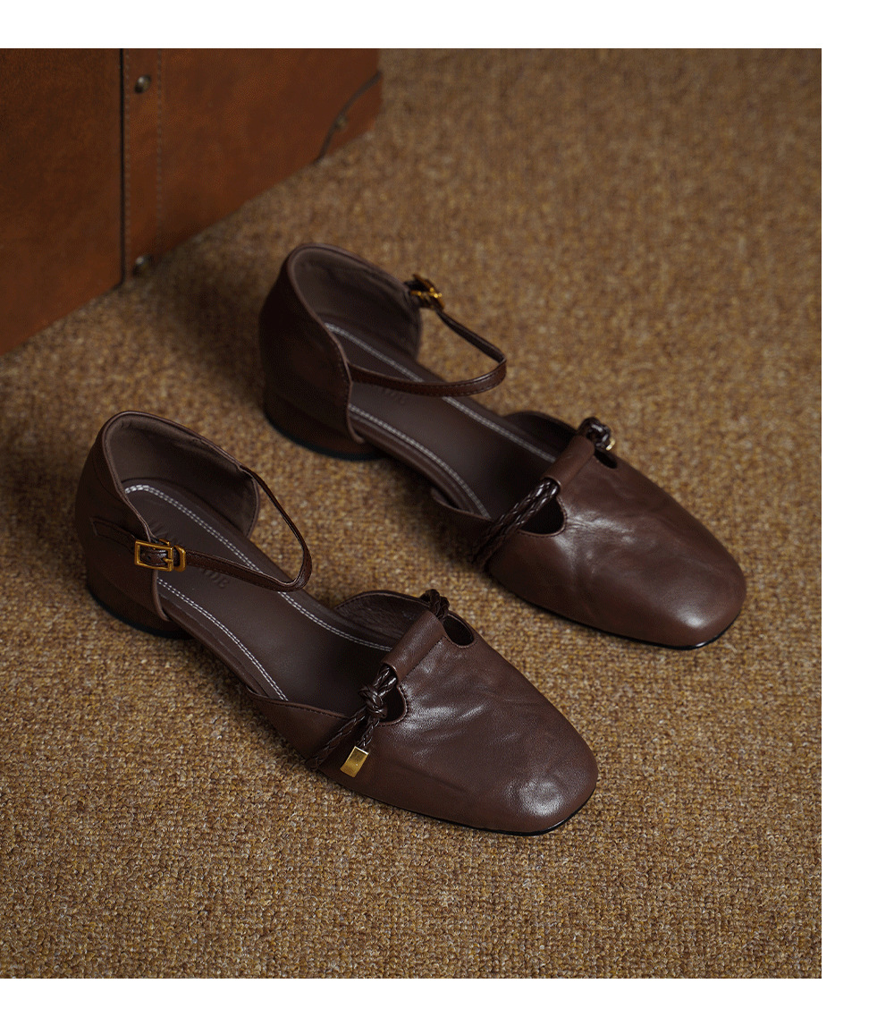 Sandal nữ gót thấp 3 cm quai ngang một khóa, mũi kín gót kín kiểu dáng thanh lịch — Màu nâu (cao 3cm) chi tiết 14
