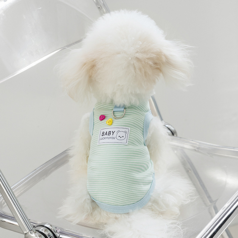 Chaleco de rayas teñidas en hilo de algodón para perros de primavera y verano Ropa de dos patas para perros pequeños y medianos Ropa para mascotas transpirable de verano para gatos